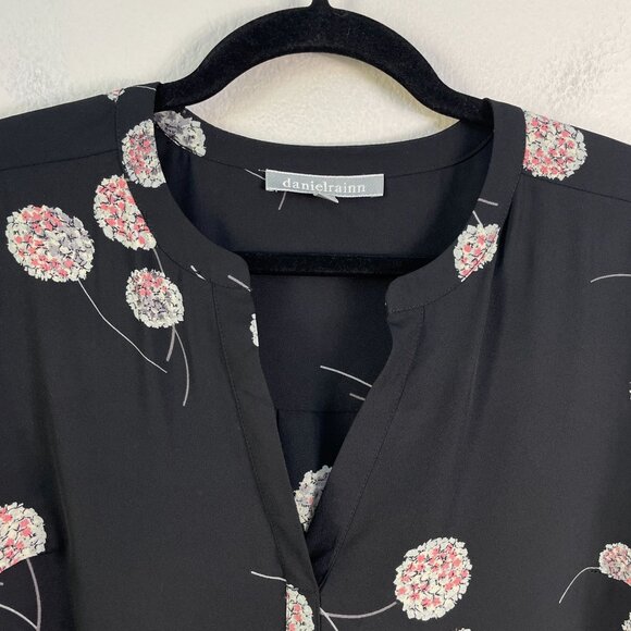 Daniel Rainn Top Womens Small Floral Dandelion Blouse 3/4 Roll Tab Sleeve Shirt - Picture 2 of 8